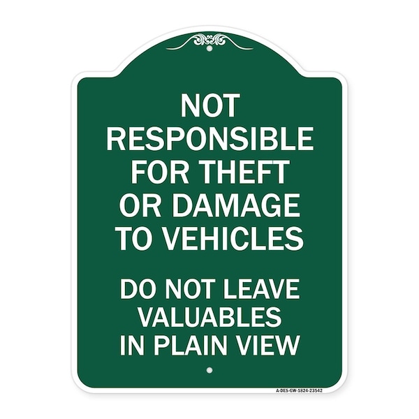 Not Responsible for Theft or Damage to Vehicle Do Not Leave Valuables in Plain View, GW-1824-23542